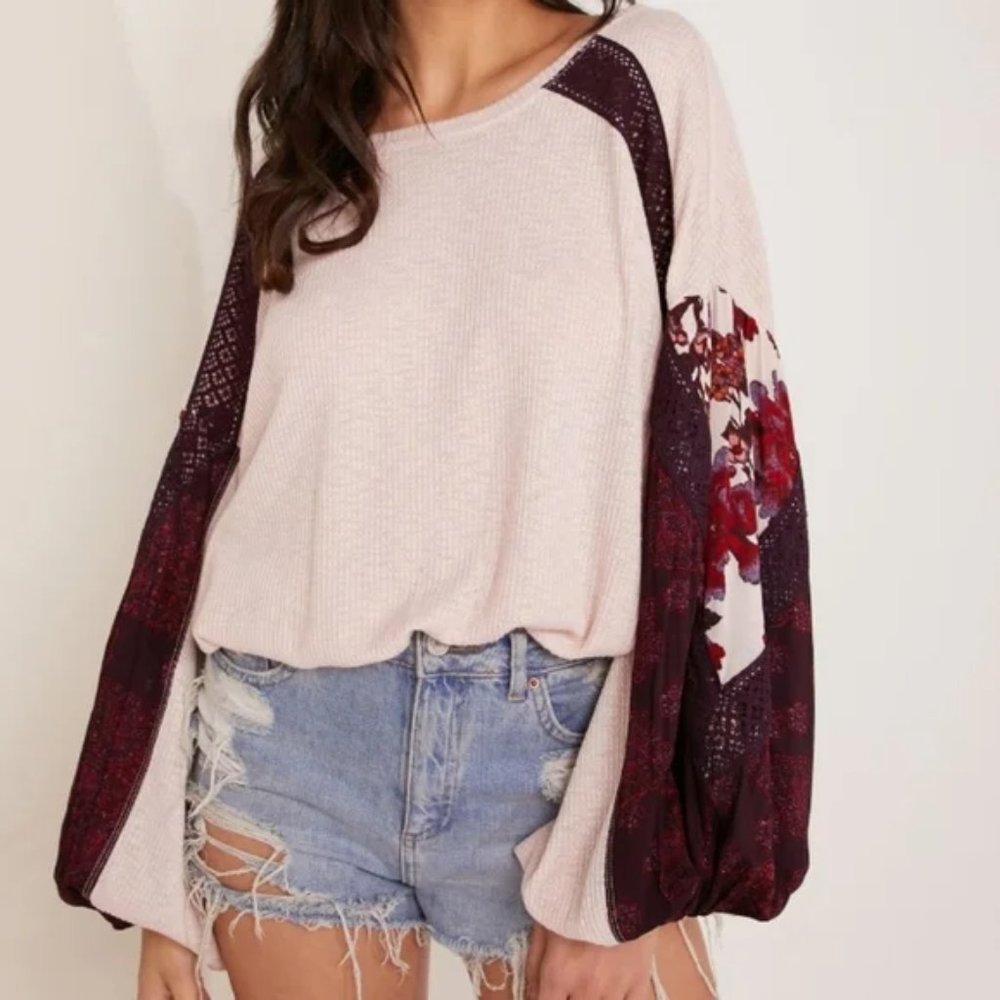 Zara Women's Long Sleeve Top - Cream and Burgundy